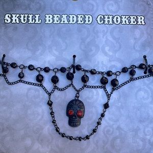 ⚜️Beautiful Black Sugar Skull Beaded Choker Necklace! NWT!